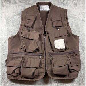Vtg Danco DC-6707 Steelhead Fishing Vest Brown Multi Pocket Made in Korea Size L